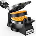 Waffle Maker, 1400W Belgian Waffle Maker, Double Waffle Iron 180 Flip, 8 Slices, Rotating & Nonstick Plates, Removable Drip Tray Easy to Clean, Locking Buckle & Cool Touch Handle, Stainless Steel (Black)