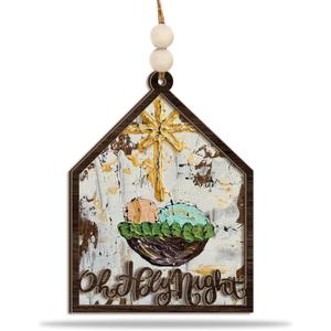 3 x Oh Holy Night Nativity Ornament 2025  Wooden Christmas Tree Decoration with Baby Jesus in Manger & Star of Bethlehem  Rustic Christian Holiday Ornament & Faith Gift