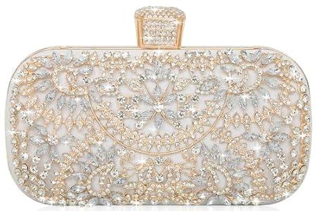 Covelin Women's Rhinestone Decorated Evening Bag, Tote Shoulder Crossbody Handbag with Chain White