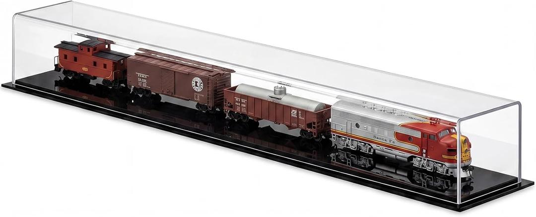 Novabright Extra Long 30" Model Train Display Case, 1:87 Ho Scale Acrylic Display Case with Black Base, Dustproof Clear Showcase Box for Model Trains, Diecast Cars, Collectibles and Memorabilia, 30 x 3.9 x 3.5 inch