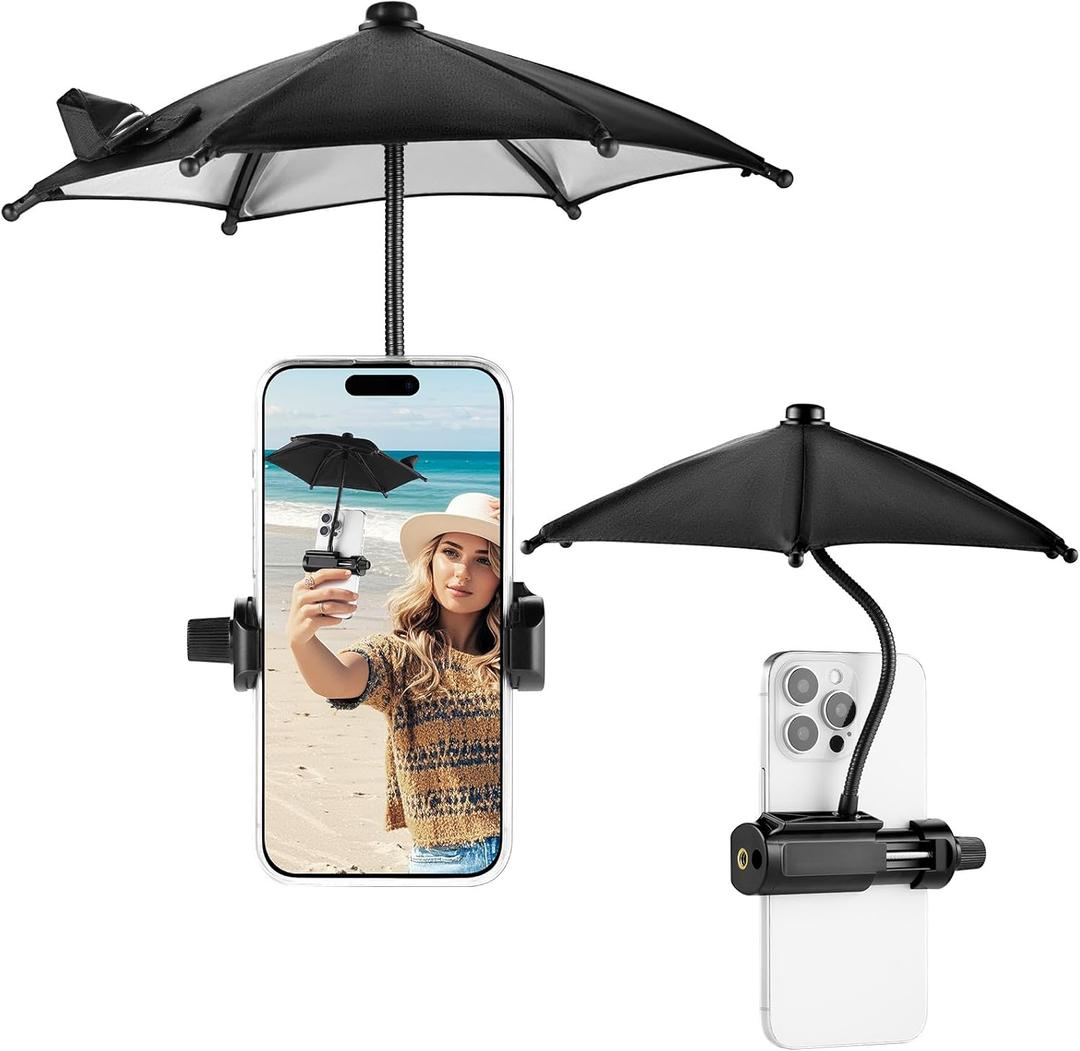 OUTXE Strong Clip Phone Umbrella for Sun, Mini Tanning Shade Cover for Cell iPhone/Android (Black)