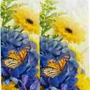 Hapuxt Hand Towels Face Towels Set of 2 Summer Yellow Blue Butterfly Flowers Soft Comfortable Polyester Microfiber Fast Water Absorbent Towels for Bathroom Kitchen 30X15 Inch