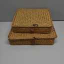 Moosky Flat Wicker Shelf Baskets with Lid, Seagrass Woven Basket Boxes for Storage Basket Bins Multipurpose Home Decor Organizer (Natural Set of 2)