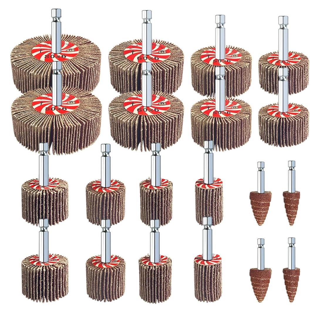 20 Pcs Abrasive Flap Wheel Sander Set, 80 Grits Drill Sander Attachment with 1/4 Inch Hex Shank, Die Grinder Sanding Wheel Accessories 10 Sizes