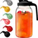 Glass Mason Jar Pitcher - 64 oz/2 Quart Wide Mouth Jug with Lid and Pour Spout, Airtight Seal, Leak Proof Iced Tea Pitcher for Sun Tea, Juice, Breast Milk, Cold Beverages, Coffe