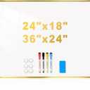 Magnetic Whiteboard, 24"x18" Gold Aluminum Frame Dry Erase White Board for Wall, Hanging Wipe Board with 6 Magnets, 4 Markers & 1 Eraser for Home, Office, School