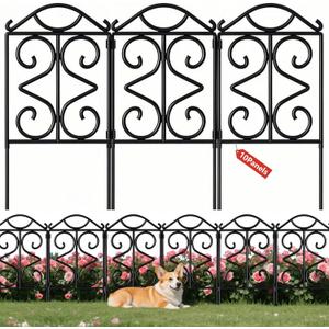 AMAGABELI GARDEN & HOME 10 Panels 24in(H)10ft(L) Decorative Garden Fences and Borders for Dogs No Dig Metal Fence Panel Garden Edging Border Fence for Animal Barrier Fencing