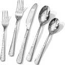 KINGSTONE Hammered Silverware Set, 30-Piece Flatware Set, 18/10 Stainless Steel Premium Cutlery with Unique Ripple Handles Design Mirror Polished - Dishwasher Safe