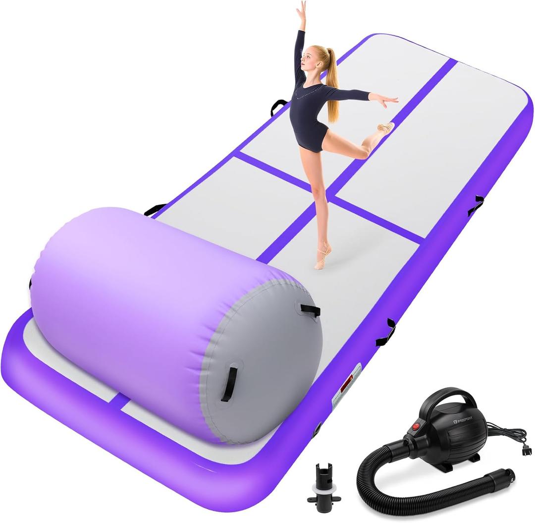 Inflatable Gymnastics Tumble Mat and Air Roller Set, Air Mat Track and Gymnastics Air Barrel with Electric Air Pump for Home Use Outdoor Training Cheerleading Beach Park