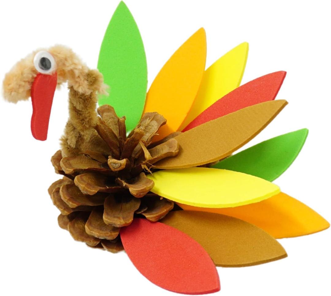 4E's Novelty 4 Pack Pinecone Turkey Craft Kit - DIY Thanksgiving Crafts for Kids & Adults, Thanksgiving Table Decorations, Turkey Arts and Crafts Thanksgiving Centerpiece Craft