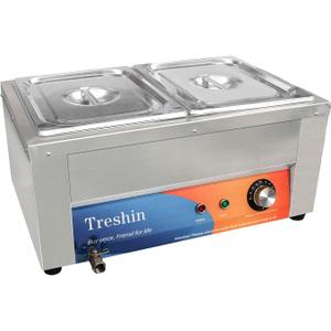 Treshin 2 Pan Commercial Food Warmer 21 Qt Capacity 1200W Stainless Steel Electrical Bain Marie Buffet Food Warmer Steam Table with Temperature Control & Lid for Home, Party, Catering, Restaurants