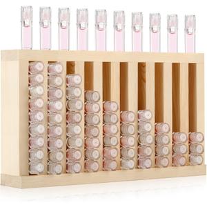 Wonderjune 1 Pcs Wooden Lipsticks Holder 0.7 inch Lip Balm Tube Holder Lip Gloss Organizer Display Wood Lipsticks Tube Tower Organizer for Market Craft Booth Room Display (10 Slot)