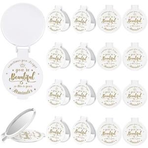 Gulfmew 6 Pcs 2.76 Inch Inspirational Compact Mirror Bulk Party Favors Quinceanera Gift Purse Small Mirror Pocket Mini Gifts for Women Adult Coworker Halloween Christmas Friends (White)