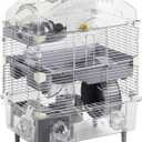 Multilevel Hamster Cage Starter Kit 18Lx11Wx23H with 3 Platforms, 2 Combinations of Bathtub & Food Bowl & Steps, 2 Exercise Wheels, 3 Doors, Small House, Water Bottle, Transparent/Gray