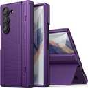For Samsung Galaxy Z Fold 6 Slim Case with Stand, Tempered Screen Protector & Hinge Protection, 360 Full Body Shockproof Protective Phone Case Cover for Samsung Galaxy Z Fold6 2024, Purple