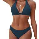 Zojuyozio Women's Bikini Sets Halter Triangle Swimsuit 2 Piece Bathing Suit Insigniablue S