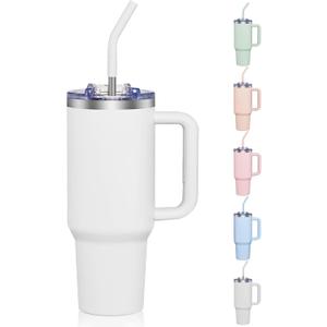 COKTIK 40 oz Tumbler With Handle and Straw, Insulated Tumbler With Leakproof Lids, Stainless Steel|BPA-Free, Cold for 24 H (Snow)