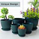RooTrimmer 7.5/6.5/5.5/4.9/4.2/3.5 Inch Plant Pots with Saucers & Drain Holes - Indoor/Outdoor Flower Pots for Succulents, Herbs, Cactus - Modern Lightweight Durable Planter Set, Dark Green