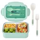 UPTRUST Bento Lunch container For Kids, Bento adult box With 3 Compartment. Leak-proof, Microwave safe, Dishwasher Safe, Freezer Safe,Meal Fruit Snack Packing Box(Spoon&Fork included) (Green)