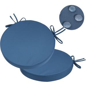 GUEGLSA Indoor Outdoor Round Chair Cushions 15 inch, Waterproof Bistro Seat Cushion with Ties Non Slip Circle Stool Chair Pads Set of 2Blue