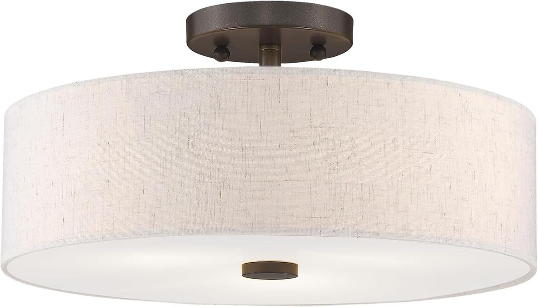 Livex Lighting 52135-92 3-Light Semi Flush Ceiling Light, English Bronze, 15"L x 15"W x 7.75"H