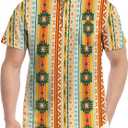 Golf Shirts for Men Printed Henley Shirts Collarless Golf Polo Shirt Short Sleeve with Pocket (Yellow), XXL