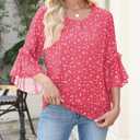 CiCiBird Women Chiffon Floral Blouse 3/4 Ruffle Sleeve Crew Neck Pleated Front Tops Dressy Casual Shirts (XL)