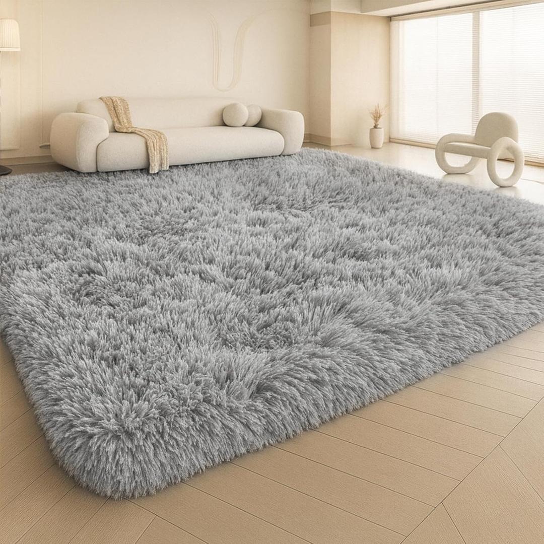 Large 9x12 Area Rug for Living Room, Soft Shag Rugs for Bedroom, Non-Slip Ultra Fluffy Rug,Modern Plush Carpet for Girls Boys Kids Room Dorm,Fuzzy Rug for Home Decor Aesthetic,Gray