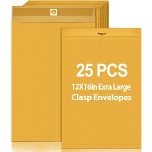 25 Pcs Manilla Envelopes 12 x 16 Inch Large Clasp Envelope Catalog Envelopes with Clasp Closure for Mailing Thick Documents Home, Business, Legal or School Storing Mailing (Golden)