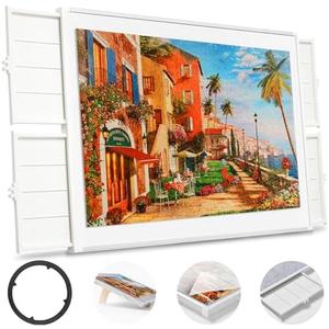 2000 Pieces Rotating Puzzle Board with Drawers and Cover, 40"x29" Dual-Sided Portable Jigsaw Puzzle Table,Tilt&Lazy Susan,Gift for mom Adults