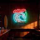 California Long Beach Surf Neon Sign, Beach Surfing Theme Neon Light, Coastal Home Room Bar Surf Club Gift Wall Table Decor, USB Powered Decorative Light 14.2 x 11.8 In