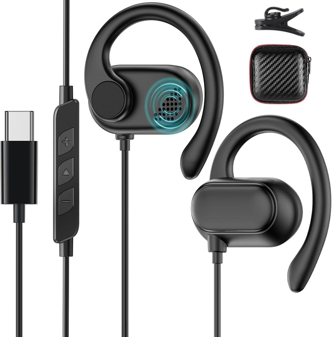 Open Ear USB C Headphones for Samsung S26 Ultra S25 FE S24 S23 A17,Over Ear Buds Type C Earphones Wired with Adjustable Ear Hooks for iPhone 17 Pro Max 17e 16E 16 Plus 15,USB-C Headset for iPad A16 10