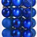 24 Pieces Christmas Ball Ornaments Tree Decorations for Holiday Wedding Party - 2.36 Inch, 6 Styles (Royal Blue) With Hooks