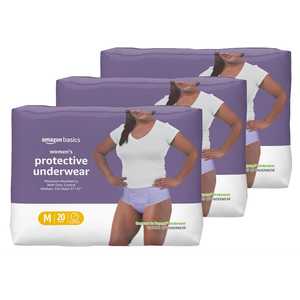 Amazon Basics Incontinence Underwear for Women, Protective, Disposable, Postpartum, Maximum Absorbency, Medium, Lavender, 60 Count (3 Packs of 20)