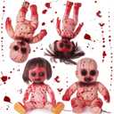 Simgoing 4 Pcs Halloween Creepy Dolls, 10 Inch Bloody Zombie Haunted Dolls, Scary Hanging Ghost Haunted with Rope for Halloween Horror Decoration Outdoor Indoor Garden Party Decor (Red, Creepy)