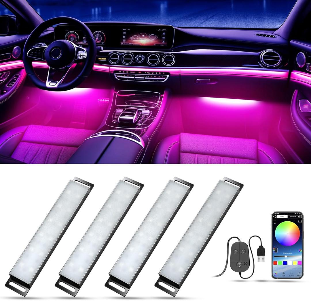 Honalia Car LED Lights Interior, RGB Interior Car Lights with App Control and Music Sync, USB Under Dash LED Lights for Jeeps, Trucks SUVs, DC 5V (4-Lines USB Port)
