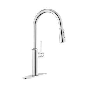 Polished Chrome Kitchen Faucets Solid Brass High Arc One-Handle Kitchen Faucet with Pull Down Sprayer,Kitchen Sink Faucets with Escutcheon