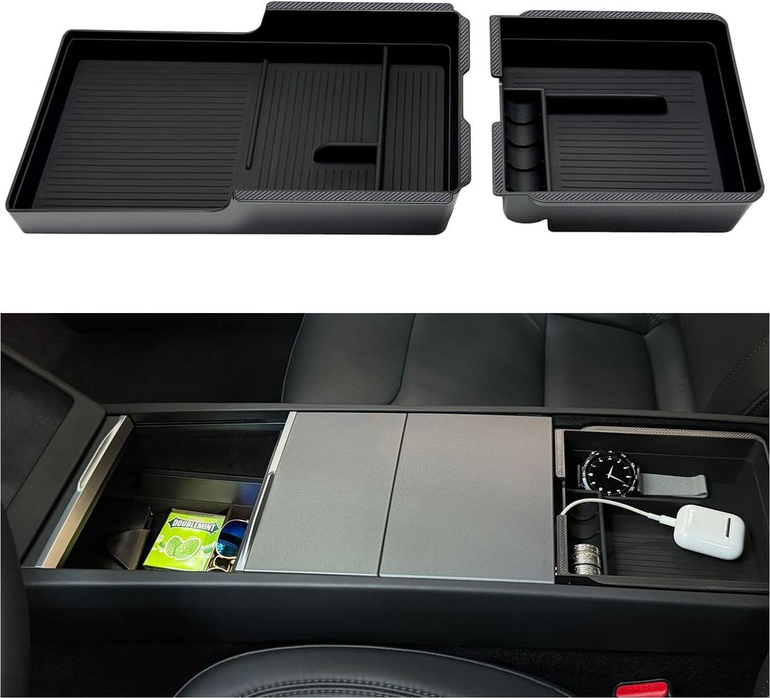 JVMA Center Console Organizer (Full Size) and Armrest Organizer for Tesla Model Y Juniper 2025 2026 and Model 3 Highland 2024-2026 (US Patent)