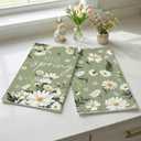 GEEORY Wildflower Hello Spring Summer Kitchen Towels Set of 2,18x26 Inches White Dish Cloths -Floral Leaves Farmhouse Design,Holiday Hand Towels for Spring Decor & Gifting