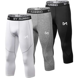 Men's 3/4 Compression Pants Legging Tips Cool Dry Sport Workout HeatGear Capri Base Layer, 2 Pack-c, Large