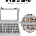 2 x Vicoter Velvet Jewelry Box 24 Grid Jewelry Ring Display Organiser Box Tray Holder Earrings Storage Case for Girls Wife Mom Women (Gray)