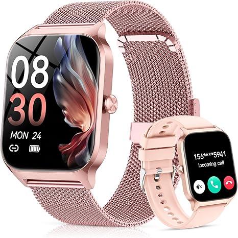 CASCHO Smart Watch for Women (2 Bands), Bluetooth Call Smartwatch with AI Voice,1.85" HD Fitness Watch,Heart Rate/SpO2/Steps/Sleep Monitor,120+ Sports Modes,IP68 Waterproof Watch for Android iOSRose