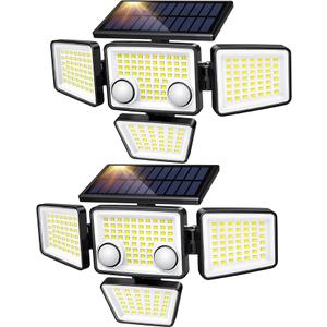 3000LM Solar Lights Outdoor with Motion Sensor,4 Head 270° Wide Angle Street Area Lights,IP65 Waterproof Security Lighting with 3 Modes(Remote,2 Pcs)