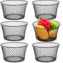 6 Pack Metal Wire Baskets for Kitchen Storage, Modern Black Countertop Fruit Bowl, Round Produce Organizer, Multi-Purpose for Fruits, Snacks, Breads