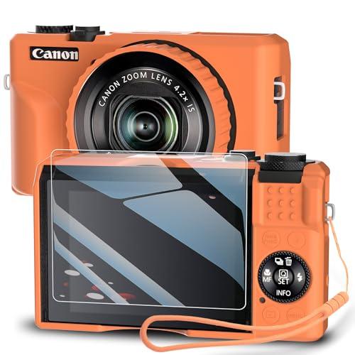 TUOOUT Silicone Case for Powershot G7X Mark III Digital Camera with with Removable Lens Cover and Screen Protector and a Lanyard for Powershot G7X Mark III Accessories -(Orange)