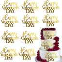 Happy Valentine Cake Topper Gold Acrylic Charm Cake Party Decorations for Birthday Wedding Anniversary Supplies