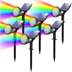 Color Changing Solar Spot Lights Outdoor, 21 LEDs Brightness Solar Pathway Lights Outdoor, IP67 Waterproof Exterior Solar Lights for House, 2-in-1 Solar Flood Lights Outdoor for Yard