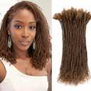 Brown Color Sister Locs Extensions Human Hair Microlocs Extensions | 100% Real Handmade Interlocking Curly Tips |0.2cm Thickness Permanent Soft Natural Locs for Women Kids（#4, 8 Inch-30 Strands)
