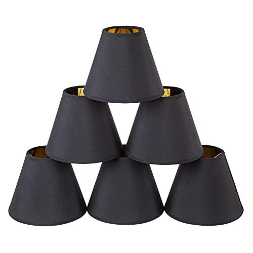 Senmao Home Decor Chandelier Shades Set of 6,Small lamp Shades clip on bulb Gold mirror Hardback, Mini lamp shade with Black Linen Dia 3"Top x 6"Bottom x 5"H (Black, 3x6x5")