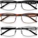 BLS Businessman Rectangular Reading Glasses - Professional Durable Readers - Blue-Light Blocking Lenses (+1.75)